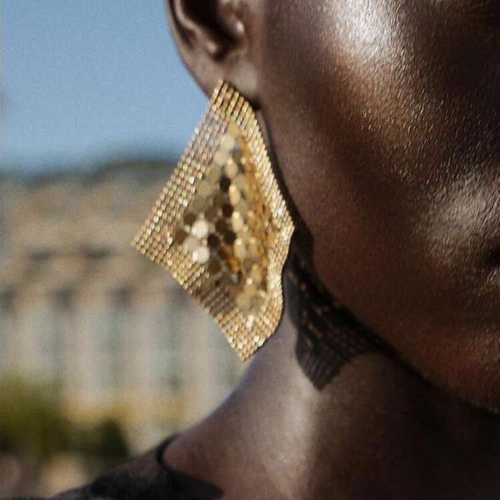 New! Zara Gold Square Mesh Earrings (3038) NWOT